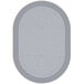 An oval gray area rug with a braided pattern.