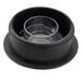 A stainless steel round container with a clear plastic lid and handle.