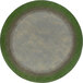 A round green and grey area rug with a meadow design.