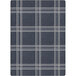 A close-up of a blue and white plaid Joy Carpets area rug.