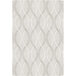 A white rectangular area rug with a gray wavy design.