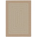 A beige rectangular area rug with a geometric pattern.