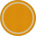 A yellow round rug with a white circle border.