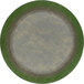 A round green and grey area rug with a yellow and grey meadow design.