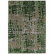A close-up of a green and grey Joy Carpets area rug with a distressed look.