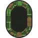 A black and green oval rug with a stone pattern and black border.