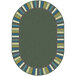 A Joy Carpets soft oval area rug with green, blue, and yellow stripes and a border.