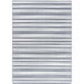 A Joy Carpets Claremont Kids Between the Lines area rug with gray and white stripes and a white border.