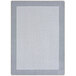 A silver rectangular area rug with a gray geometric pattern.