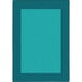 A teal rectangular area rug with a black border.