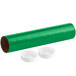 A green plastic tube and two white plastic caps.