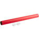 A red plastic Lavex mailing tube with two white caps.