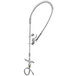 A silver T&S deck mount pre-rinse faucet with a hose.