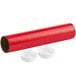 A red plastic tube with two white plastic caps.