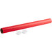 A red plastic tube with two white caps on it.