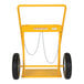 A yellow Vestil steel cylinder cart with 16" wheels and chains.