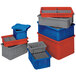 Blue and grey Quantum heavy-duty plastic dividable containers stacked.