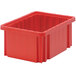 A red heavy-duty plastic dividable container with a square top.