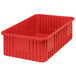 A red plastic Quantum heavy-duty dividable container.