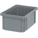 A grey Quantum heavy-duty plastic container with a square top.