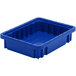 A blue heavy-duty plastic dividable container for industrial storage.