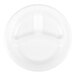 A white non-laminated Dart Concorde foam plate with three compartments.