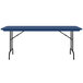 A blue rectangular Correll folding table with black legs.