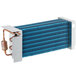 An Avantco evaporator coil with a blue and silver heat exchanger and copper tubing.