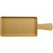 A rectangular tan Elite Global Solutions melamine serving tray with a handle.