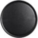 A black round Solut catering tray with a black edge.