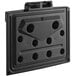 An Avantco Ice black plastic door for an ice machine bin with holes.