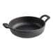 An American Metalcraft pre-seasoned black cast iron round casserole dish with handles.