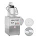 A Robot Coupe food processor with a circular disc and a full moon pusher.