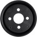 A black circular Avantco temperature control knob base with holes.