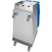 A Lakeside stainless steel housekeeping cart with wheels and a metal box.