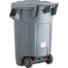 A grey Rubbermaid BRUTE wheeled trash can.