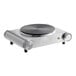 A silver Galaxy single burner electric hot plate with a black solid top and knob.