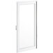 A white rectangular door with a glass panel.