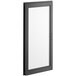 A black rectangular door with a white glass panel.