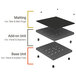 A grey square grate with holes.
