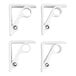 A set of four white plastic spring-loaded adjustable tablecloth clips.