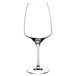 A close-up of a clear Stolzle Bordeaux wine glass with a stem.