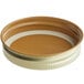 A round brown jar with a gold metal lid with a white liner.