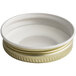 A 38/400 gold metal lid with a plastisol liner with a gold rim on a white surface.