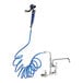 A Waterloo pet grooming faucet with a blue coiled hose attached to it.