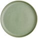 A close up of a sage green Acopa Pangea coupe plate.