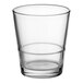 A clear, stackable 12 oz. rocks or old fashioned glass.