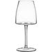 A close-up of an Acopa Piatta white wine glass with a clear stem.