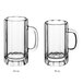 Two clear Acopa paneled beer mugs with handles.