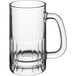 A clear glass Acopa beer mug with a handle.